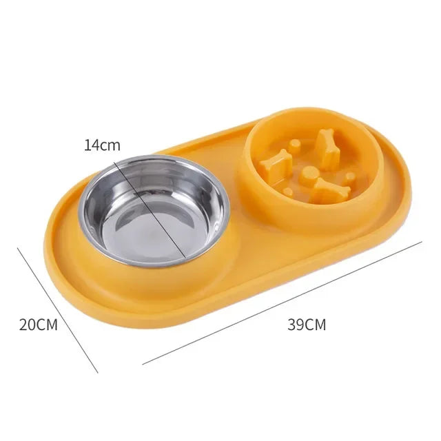 Dog Double Bowl with Silicone Mat Cat Pet Food Water Feeder Drinking Bowls Stainless Steel Anti-Choking Non-Slip Basin Dog Bowl