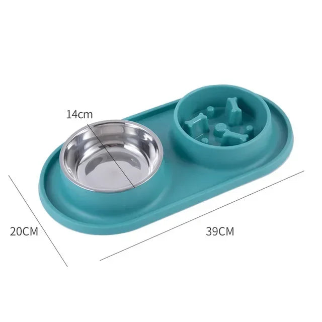 Dog Double Bowl with Silicone Mat Cat Pet Food Water Feeder Drinking Bowls Stainless Steel Anti-Choking Non-Slip Basin Dog Bowl