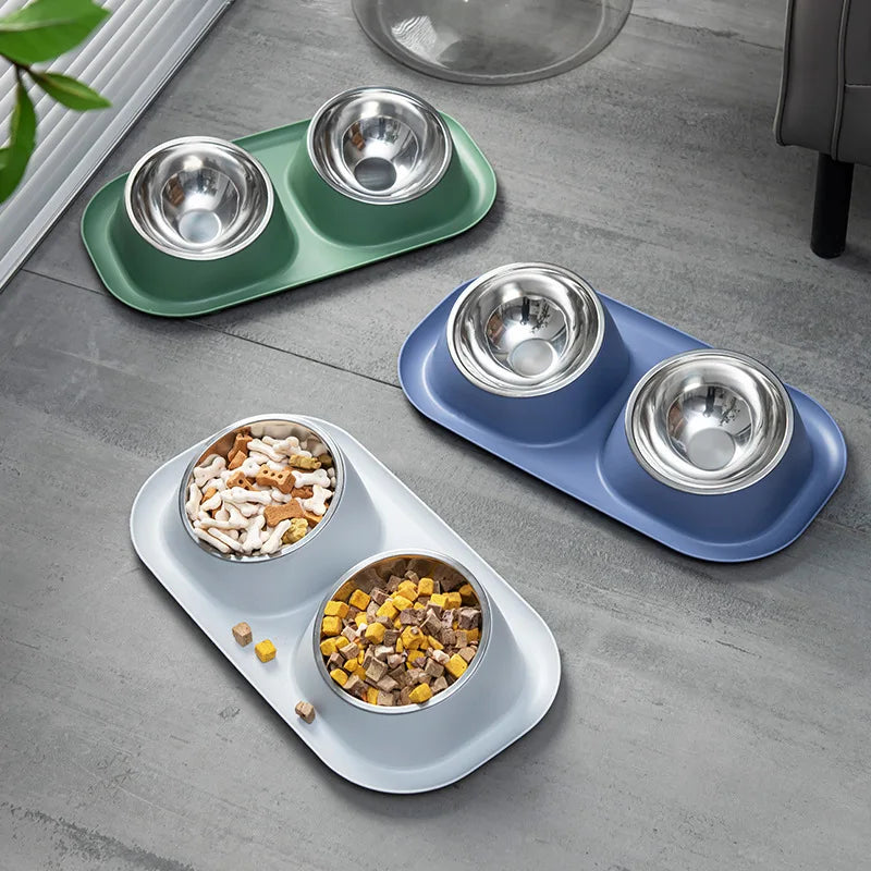 Cat Bowl Stainless Steel Leak Proof and Anti Overturning Double Pet Bowl Dog Cat Basic Food and Water Bowl Set Feeding Bowl