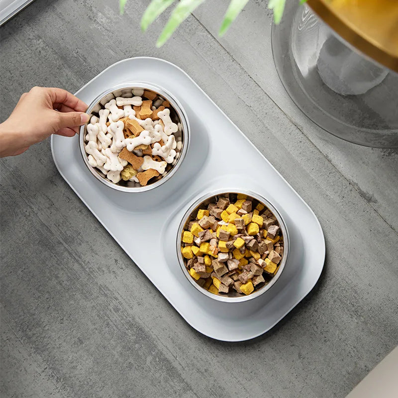 Cat Bowl Stainless Steel Leak Proof and Anti Overturning Double Pet Bowl Dog Cat Basic Food and Water Bowl Set Feeding Bowl