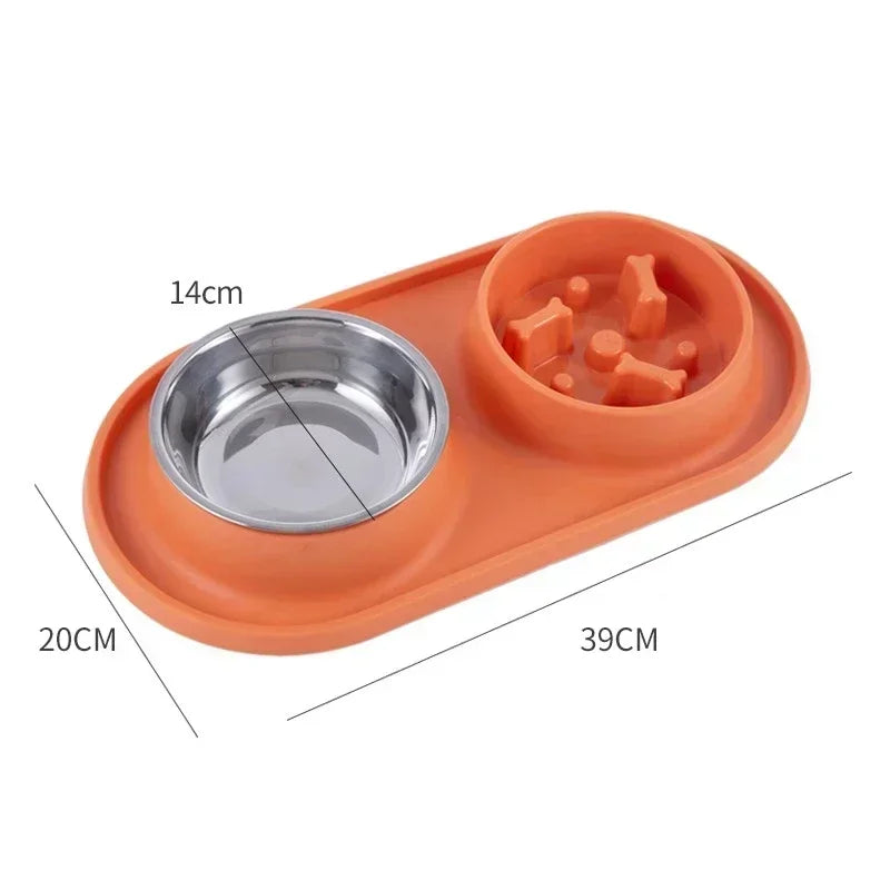 Dog Double Bowl with Silicone Mat Cat Pet Food Water Feeder Drinking Bowls Stainless Steel Anti-Choking Non-Slip Basin Dog Bowl