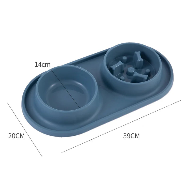 Dog Double Bowl with Silicone Mat Cat Pet Food Water Feeder Drinking Bowls Stainless Steel Anti-Choking Non-Slip Basin Dog Bowl