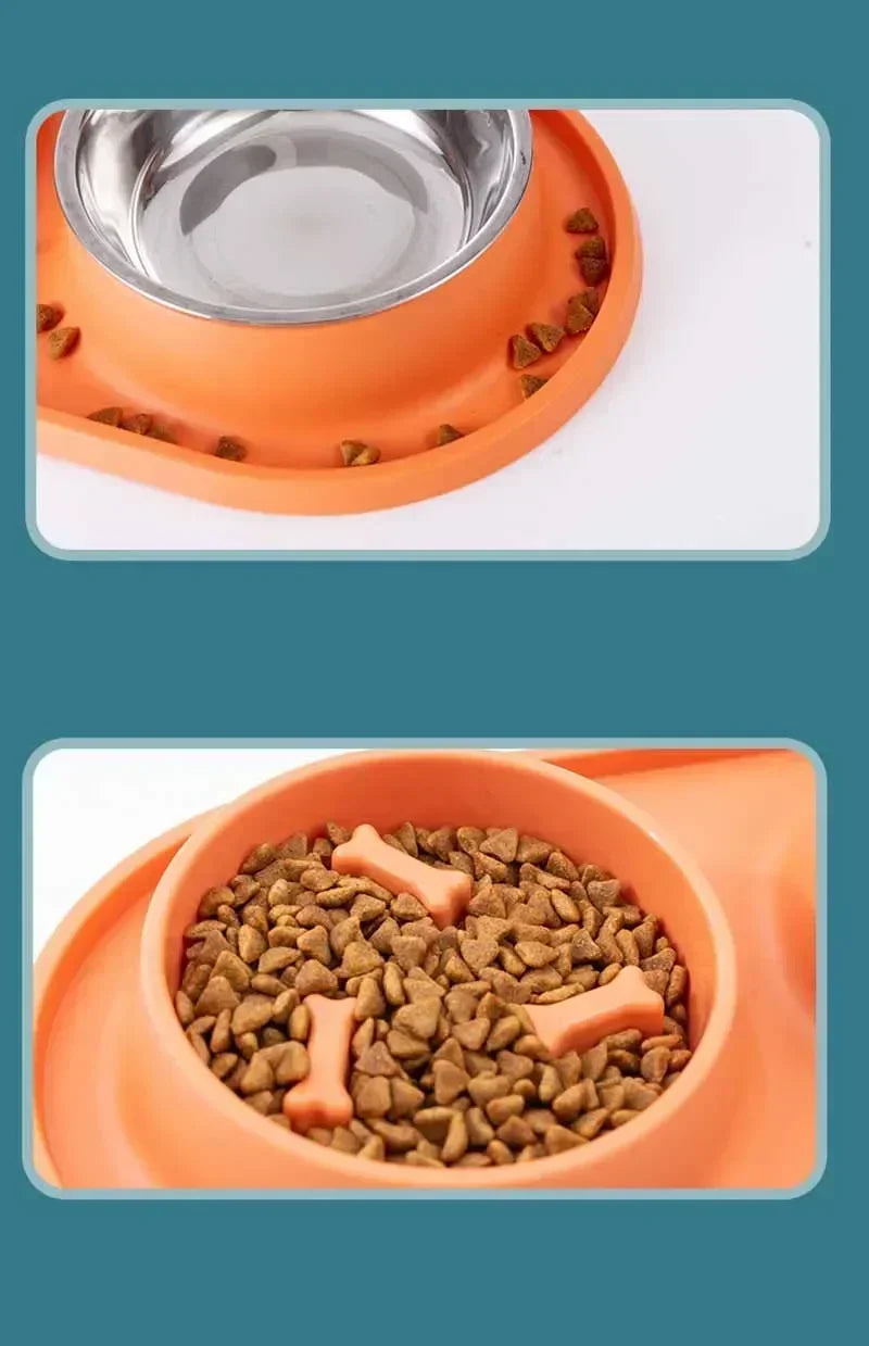 Dog Double Bowl with Silicone Mat Cat Pet Food Water Feeder Drinking Bowls Stainless Steel Anti-Choking Non-Slip Basin Dog Bowl