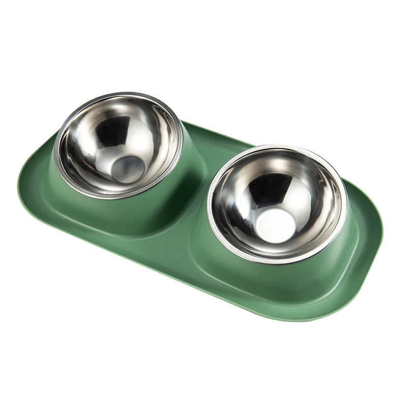 Cat Bowl Stainless Steel Leak Proof and Anti Overturning Double Pet Bowl Dog Cat Basic Food and Water Bowl Set Feeding Bowl