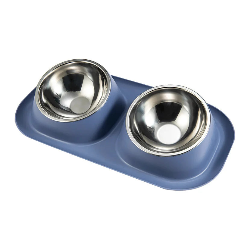 Cat Bowl Stainless Steel Leak Proof and Anti Overturning Double Pet Bowl Dog Cat Basic Food and Water Bowl Set Feeding Bowl