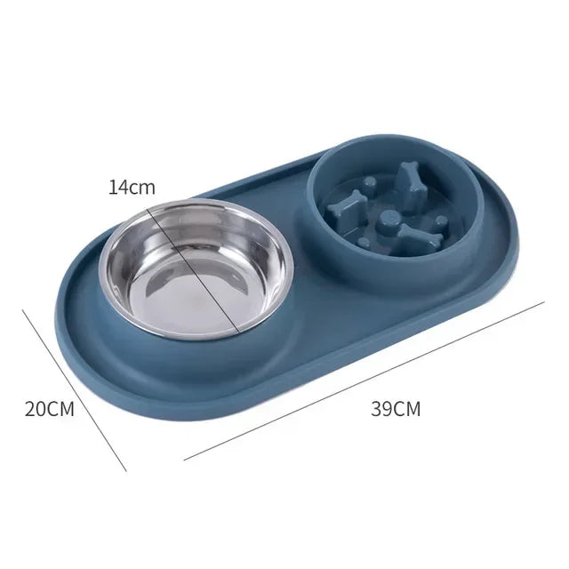 Dog Double Bowl with Silicone Mat Cat Pet Food Water Feeder Drinking Bowls Stainless Steel Anti-Choking Non-Slip Basin Dog Bowl