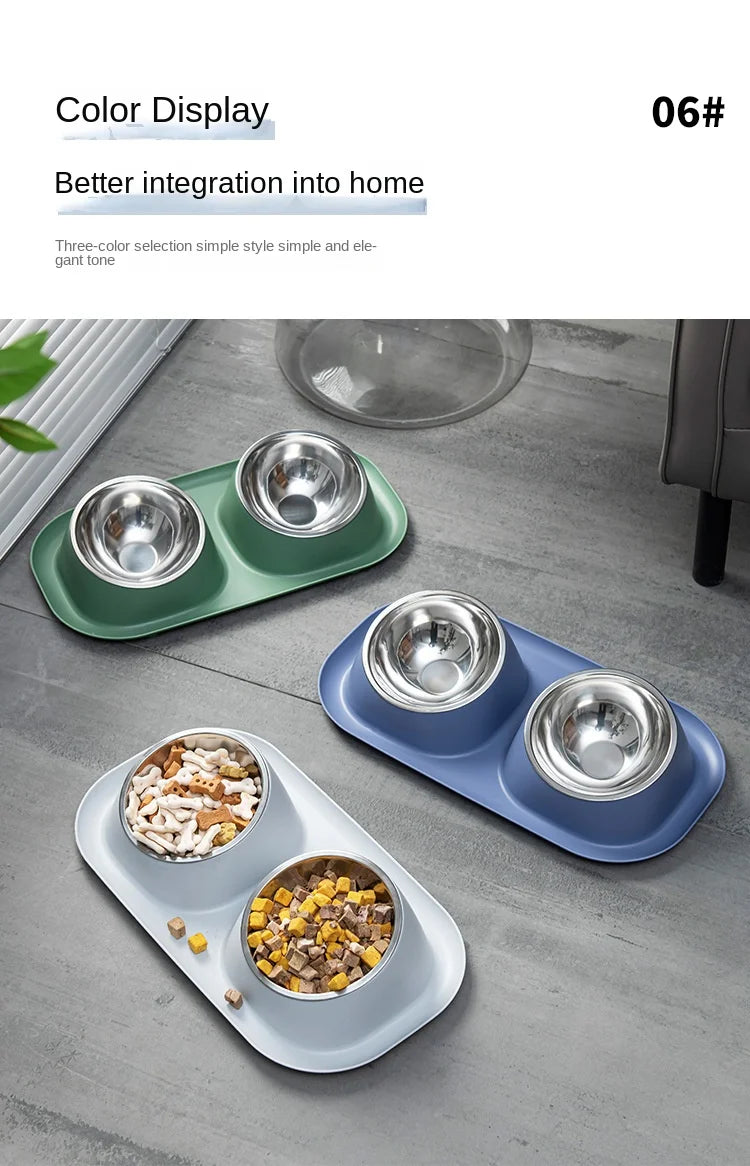 Cat Bowl Stainless Steel Leak Proof and Anti Overturning Double Pet Bowl Dog Cat Basic Food and Water Bowl Set Feeding Bowl