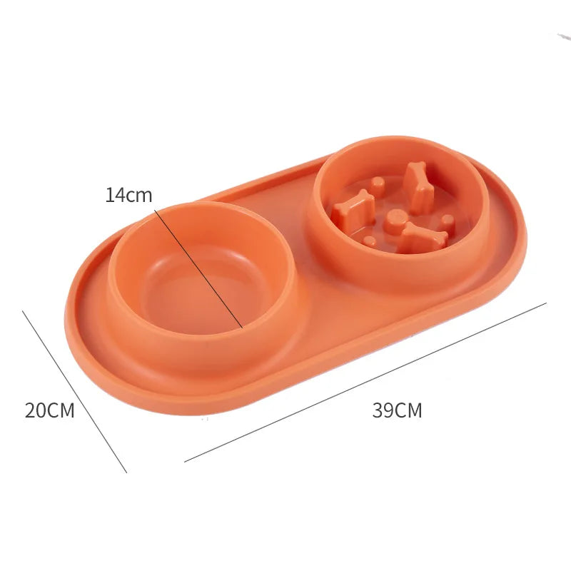 Dog Double Bowl with Silicone Mat Cat Pet Food Water Feeder Drinking Bowls Stainless Steel Anti-Choking Non-Slip Basin Dog Bowl