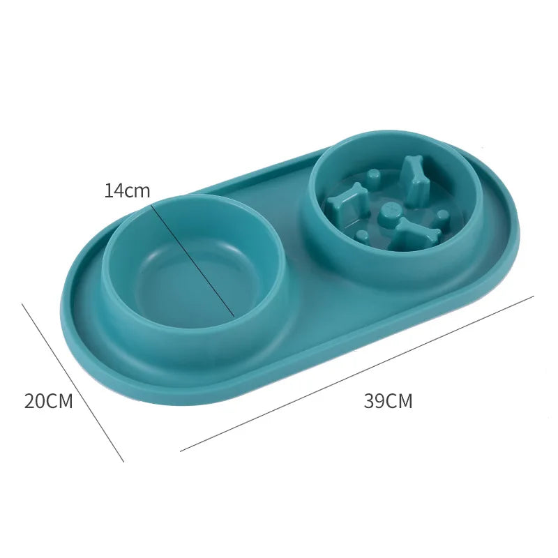 Dog Double Bowl with Silicone Mat Cat Pet Food Water Feeder Drinking Bowls Stainless Steel Anti-Choking Non-Slip Basin Dog Bowl